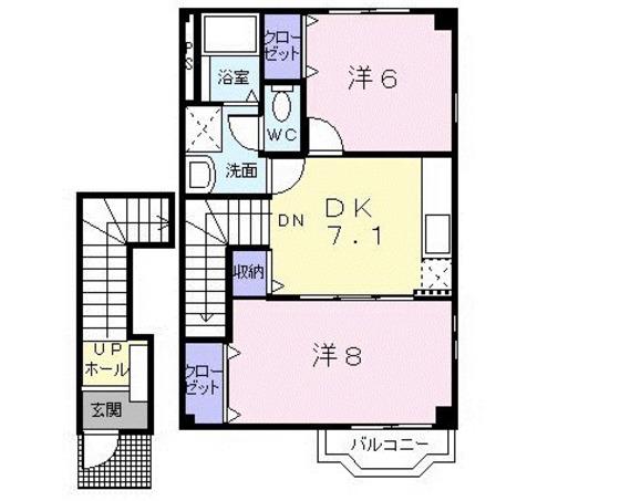 グランドールセレノB棟(2DK/2階)の間取り写真