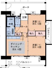 UR浜甲子園さくら街 16号棟(2DK/8階)の間取り写真