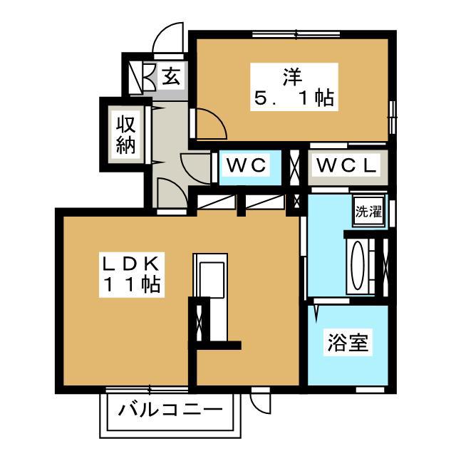 ハピネス高田 B棟(1LDK/1階)の間取り写真