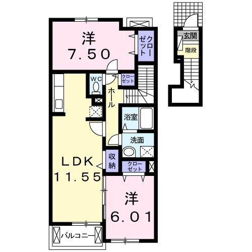ロータス・ミカド(2LDK/2階)の間取り写真