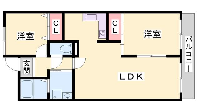 グローバル高田(2LDK/4階)の間取り写真