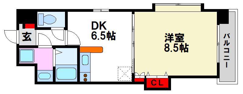 ウイングコート水城(1DK/4階)の間取り写真