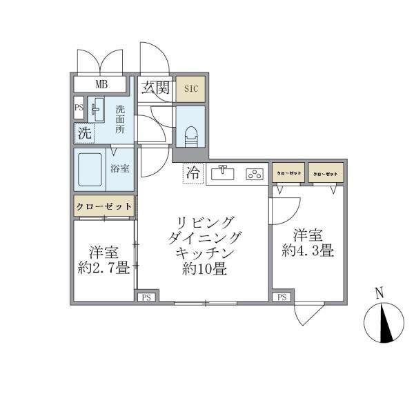 ウェルスクエア中延2(2LDK/4階)の間取り写真