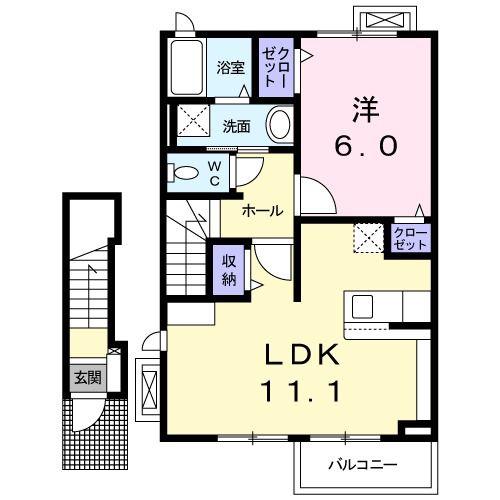 ヴィラプリムローズC(1LDK/2階)の間取り写真