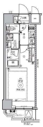 RELUXIA新御徒町(1K/12階)の間取り写真