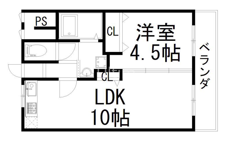 グランブルー宇治(1LDK/3階)の間取り写真