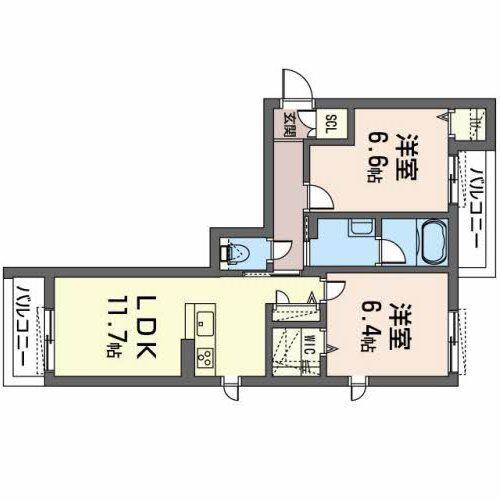 メゾン ジーニャ(2LDK/3階)の間取り写真
