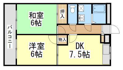 ピニエール高野台 A棟(2DK/1階)の間取り写真
