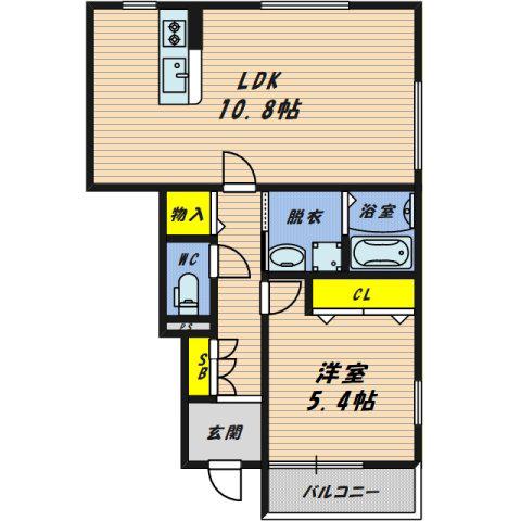 GRAN・CASA B棟(1LDK/1階)の間取り写真