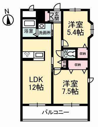 グランディール A棟(2LDK/2階)の間取り写真