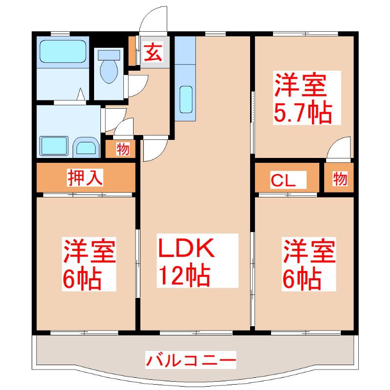 グランウェル滝ノ下(3LDK/3階)の間取り写真
