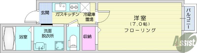 グロウランス長町2(1K/3階)の間取り写真