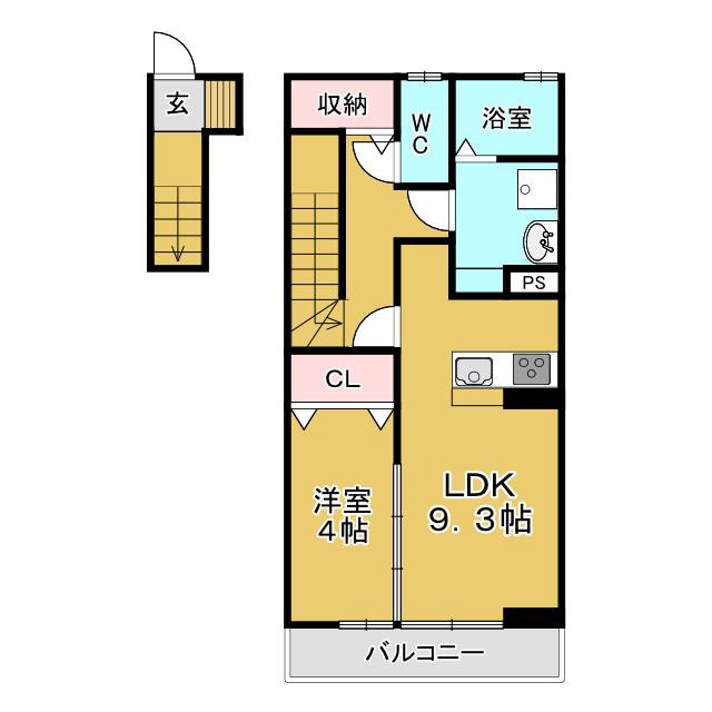D-ROOM八乙女中央E棟(1LDK/2階)の間取り写真