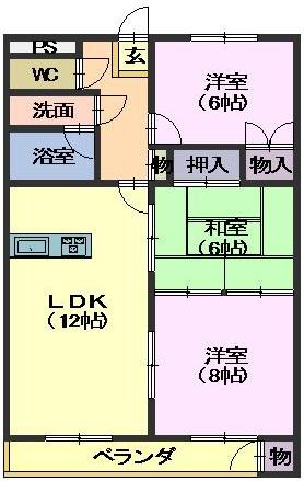 啓周マンションB棟(3LDK/2階)の間取り写真