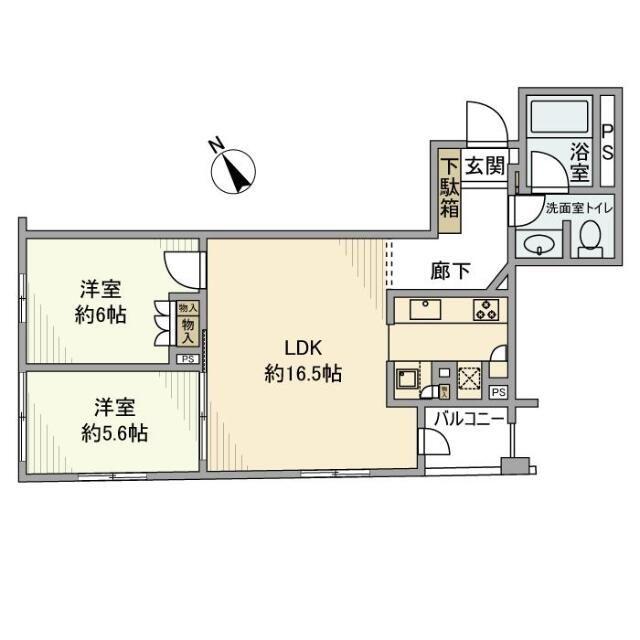 プラウドジェム市ヶ谷(2LDK/1階)の間取り写真