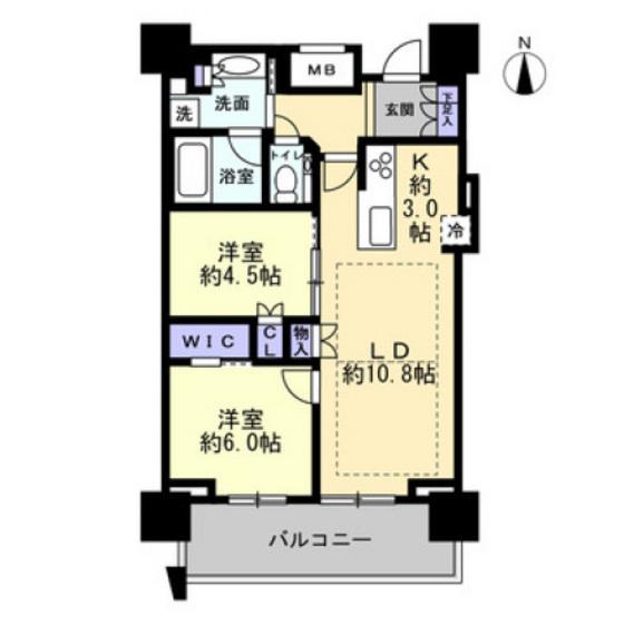プラウドタワー岡山(2LDK/14階)の間取り写真