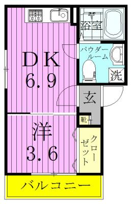 AJ新松戸II(1DK/2階)の間取り写真
