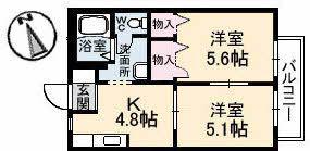 クラージュC棟(2K/1階)の間取り写真