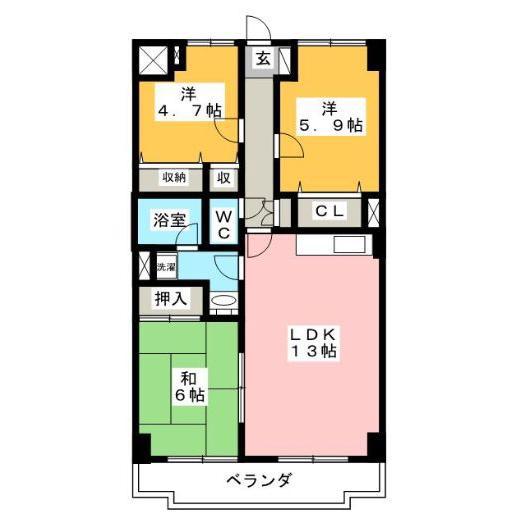 グレース伏見A・B(3LDK/5階)の間取り写真