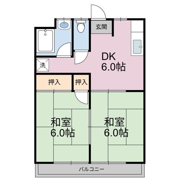 コーポさかえ(2DK/2階)の間取り写真
