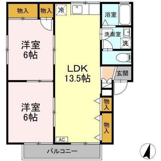 ファミールナカイI(2LDK/2階)の間取り写真