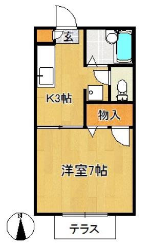 メゾンドシャルポンティエII(1K/1階)の間取り写真