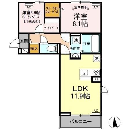 キャトルセゾン(2LDK/2階)の間取り写真