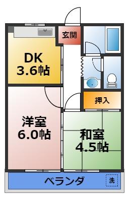ハイツグリーンヒルA(2DK/2階)の間取り写真