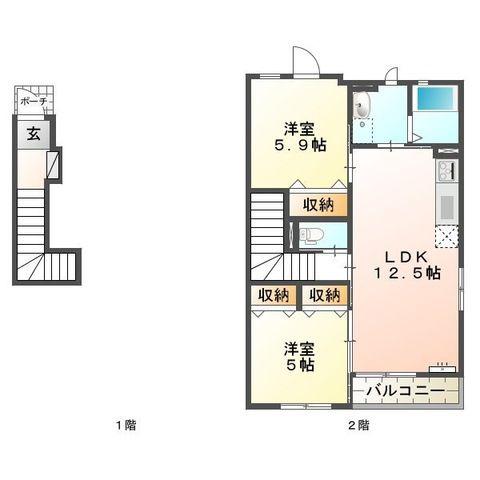 PARTENZA(2LDK/2階)の間取り写真