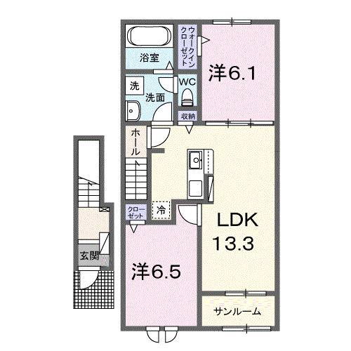 サニーヒルハウスII(2LDK/2階)の間取り写真
