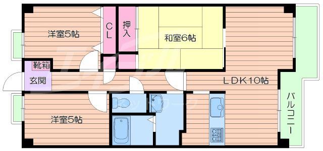 東千里OMパレス1(3LDK/5階)の間取り写真