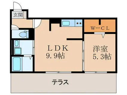 ロイヤルシティ九工大前(1LDK/1階)の間取り写真