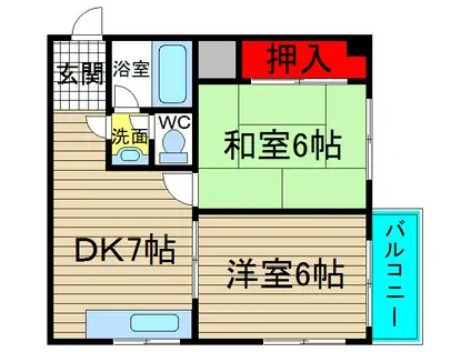 八坂ハイツ(2DK/6階)の間取り写真
