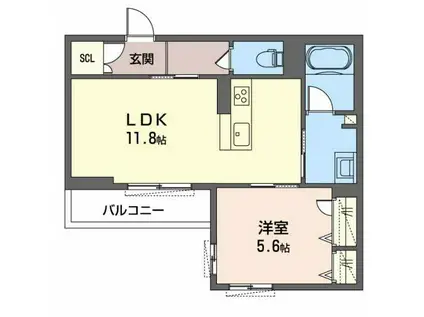 メゾンドラフィネ(1LDK/2階)の間取り写真