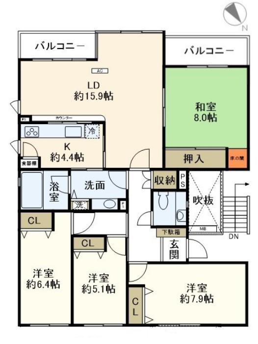 ハイツ東戸塚 II B棟(4LDK/5階)の間取り写真