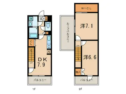 レジディア甲東園(2DK/4階)の間取り写真