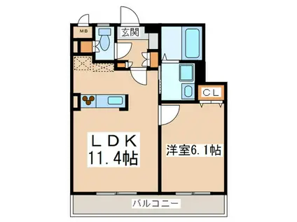LIVE二日市(1LDK/3階)の間取り写真