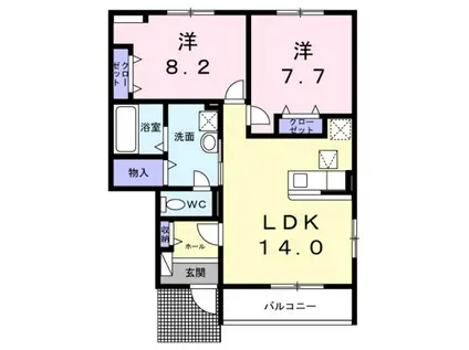 カーサ 八幡(2LDK/1階)の間取り写真