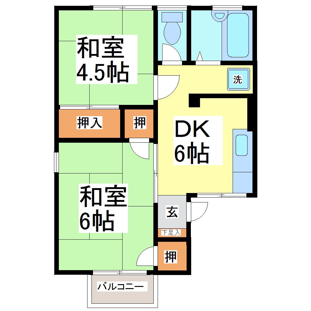 北野ハイツ(2DK/2階)の間取り写真