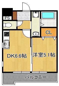 ラ・ヴェリテ鍛冶町(1DK/6階)の間取り写真