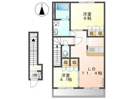 グラスコートII(2LDK/2階)の間取り写真