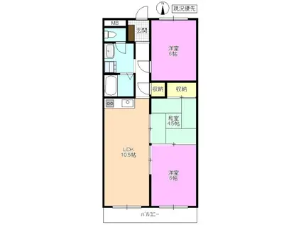 シャンフォーレ清水(3LDK/1階)の間取り写真