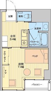 クレエ秋田町(1K/3階)の間取り写真