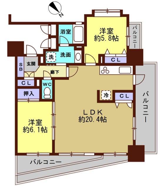 アクロス天神Vタワー(2LDK/11階)の間取り写真