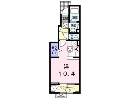 フォンテーヌ・ド・ソレイユ(ワンルーム/1階)の間取り写真