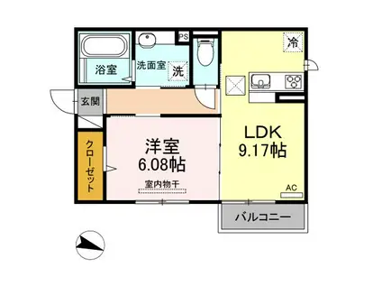 コンフォートたらみD(1LDK/1階)の間取り写真