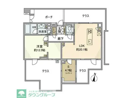 パークホームズ横濱松ヶ丘(1SLDK/1階)の間取り写真