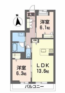シャーメゾンレジデンス夜明(2LDK/3階)の間取り写真