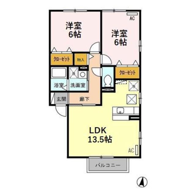 クレールヴィラ三和B(2LDK/1階)の間取り写真