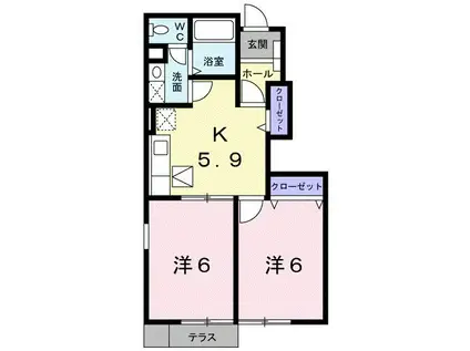 クルーセB(2K/1階)の間取り写真